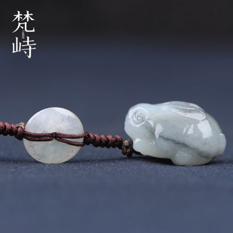 梵峙新疆和田玉青花前途无量生肖兔手机挂绳压襟挂饰手机壳挂 默认