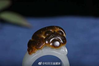金蟾·戒指,新疆和田玉籽料,黑皮做三足金蟾,寓意招财
