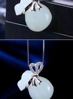 炫石为玉和田玉女款925银镶玉吊坠天然玉石挂件白玉葫芦福钱袋玉坠生